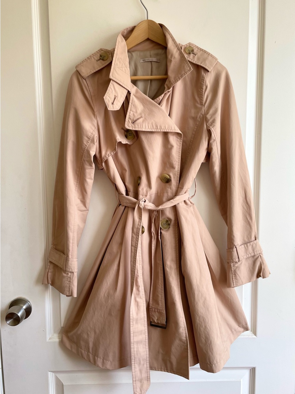 Vintage Gap Y2K Double Breasted Trench Coat XS Light Pink Belted Cotton Blend